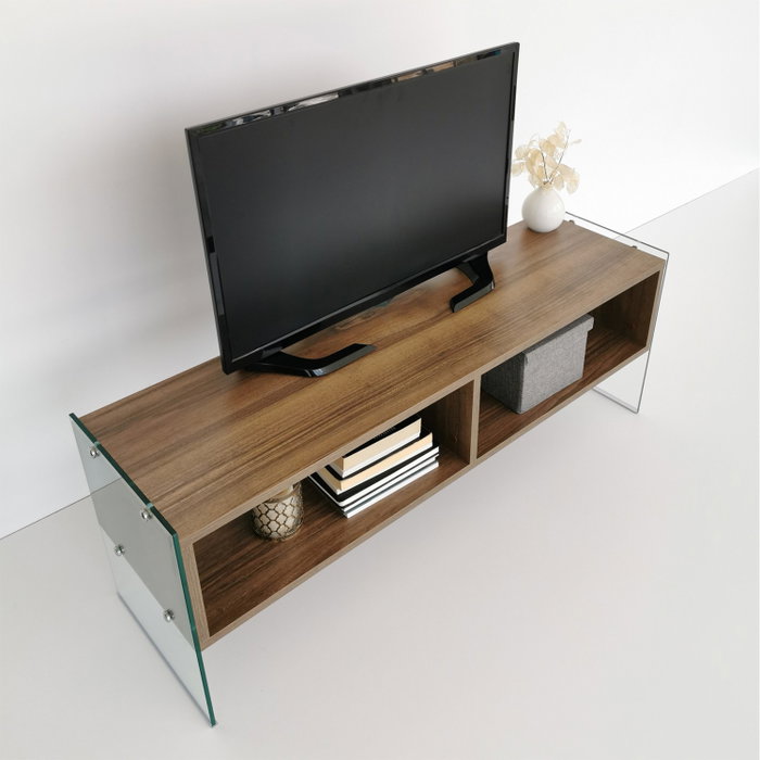 Hanah Home TV404 Soporte de TV Nogal con Cristal Templado